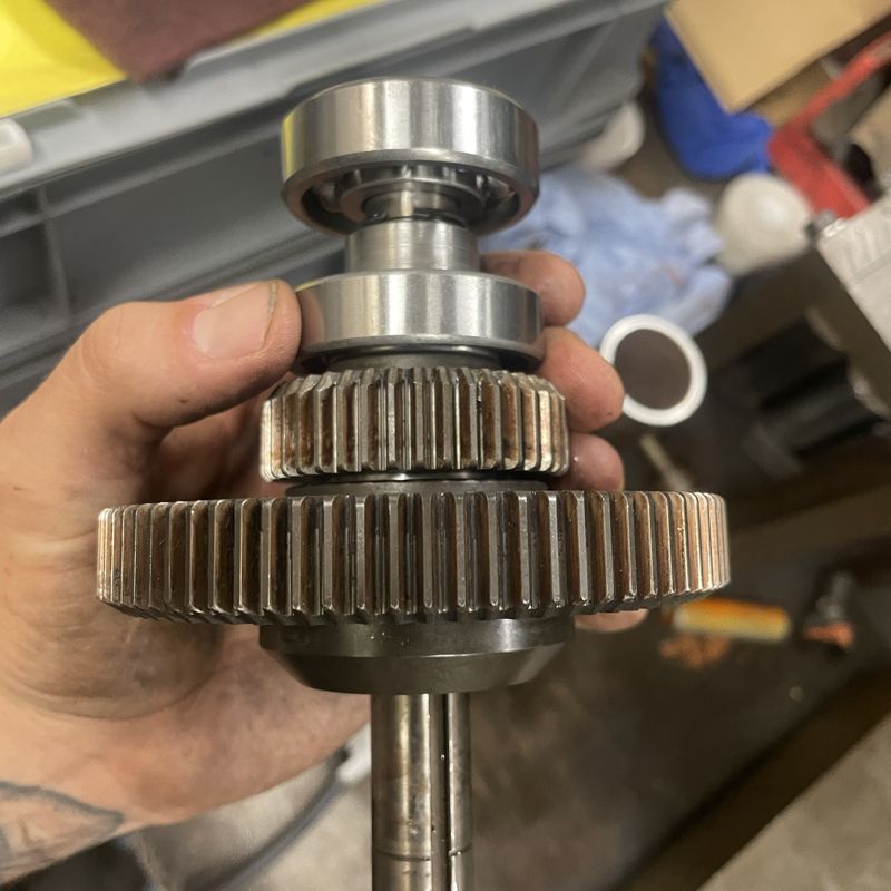Gear shaft rebuilt with new bearings fitted